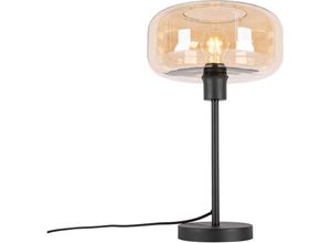 8718881143731 - Qazqa - Art-Deco-Tischlampe schwarz mit braunem Glas - Bizle - Beige