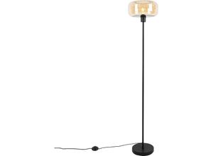 8718881143748 - Qazqa - Art-Deco-Stehlampe schwarz mit braunem Glas - Bizle - Beige