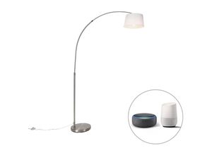 8718881144981 - Qazqa - Smarte Bogenlampe Stahl mit weißem Stoffschirm inkl Wifi A60 - Arc Basic - Weiß