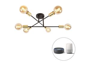 8718881146305 - Smarte Deckenleuchte Schwarz mit Gold 6 Lichter inkl Wifi G95 - Sydney Bondi - Gold