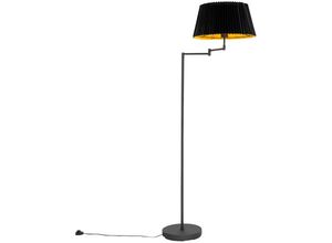 8718881147203 - Qazqa - Schwarze Stehlampe mit schwarzem Faltenschirm und verstellbarem Arm – Ladas Deluxe - Schwarz