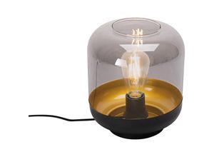 8718881147227 - Design-Tischlampe schwarz mit Gold und Rauchglas – Kyan - Grau