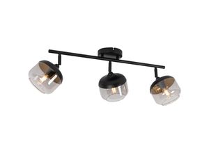 8718881147302 - Qazqa - Design-Spot schwarz mit Gold und Rauchglas 3-flammig – Kyan - Grau