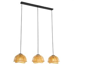 8718881147623 - Qazqa - Orientalische Hängelampe schwarz mit natürlichem Bambus 3-flammig – Pua - Naturel