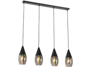 8718881147821 - Moderne Hängelampe schwarz mit Rauchglas 4-flammig – Drop - Schwarz
