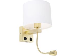 8718881147968 - Qazqa - Wandleuchte gold mit usb und Schirm weiß 18 cm - Brescia Combi - Gold Messing