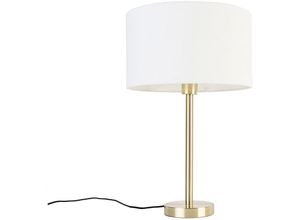 8718881148507 - Qazqa - Klassische Tischlampe Messing mit Schirm weiß 35 cm - Simplo - Gold Messing