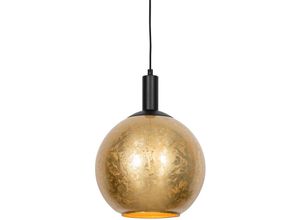 8718881150449 - Qazqa - Design-Hängelampe schwarz mit goldenem Glas – Bert - Gold Messing