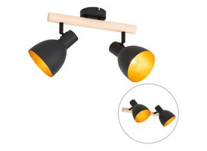 8718881151804 - Qazqa - Ländlicher Spot schwarz mit Holz 2-flammig – Flint - Schwarz