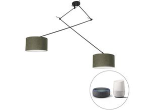 8718881154300 - Qazqa - Smarte Hängelampe schwarz mit Schirm 35 cm grün inkl 2 Wifi A60- Blitz - Grün