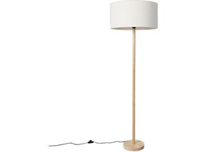 8718881154478 - Qazqa - Ländliche Stehlampe Holz mit Boucle-Schirm weiß - Mels - Naturel