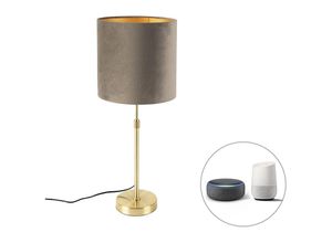 8718881155819 - Qazqa - Smarte Tischleuchte Gold mit Veloursschirm Taupe 25 cm inkl wlan A60 - Parte - Taupe