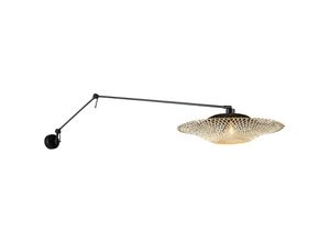 8718881156373 - Qazqa - Wandleuchte schwarz mit Rattanschirm 50 cm verstellbar - Blitz - Naturel