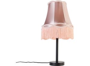 8718881156434 - Klassische Tischlampe schwarz mit Granny-Schirm rosa 30 cm - Simplo - Rosa