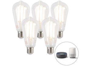 8718881158735 - Set mit 5 intelligenten E27-LED-Lampen dimmbar bis warm ST64 7 W 806 lm 1800–3000 K - Transparent