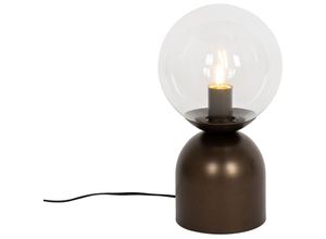 8718881159008 - Qazqa - Hotel-Chic-Tischlampe aus dunkler Bronze mit klarem Glas – Pallon Trend - Bronze