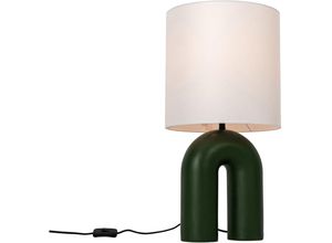 8718881159619 - Qazqa - Designer-Tischlampe grün mit weißem Leinenschirm - Lotti - Grün