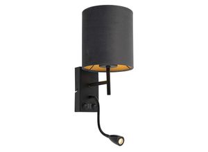 8718881161186 - Smarte Wandleuchte schwarz mit samtigem dunkelgrauem Schirm inkl WLAN A60 - Stacca - Grau