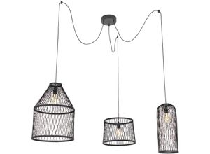 8718881165603 - Smarte Outdoor-Hängelampe aus schwarzem Rattan 3-flammig inkl led - Calamus - Schwarz