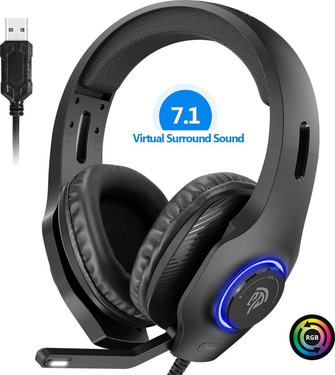 8718924136386 - EasySMX VIP-002D Over-Ear Gaming-Headset mit Mikrofon und RGB-LED-Beleuchtung 71 Surround Sound schwarz