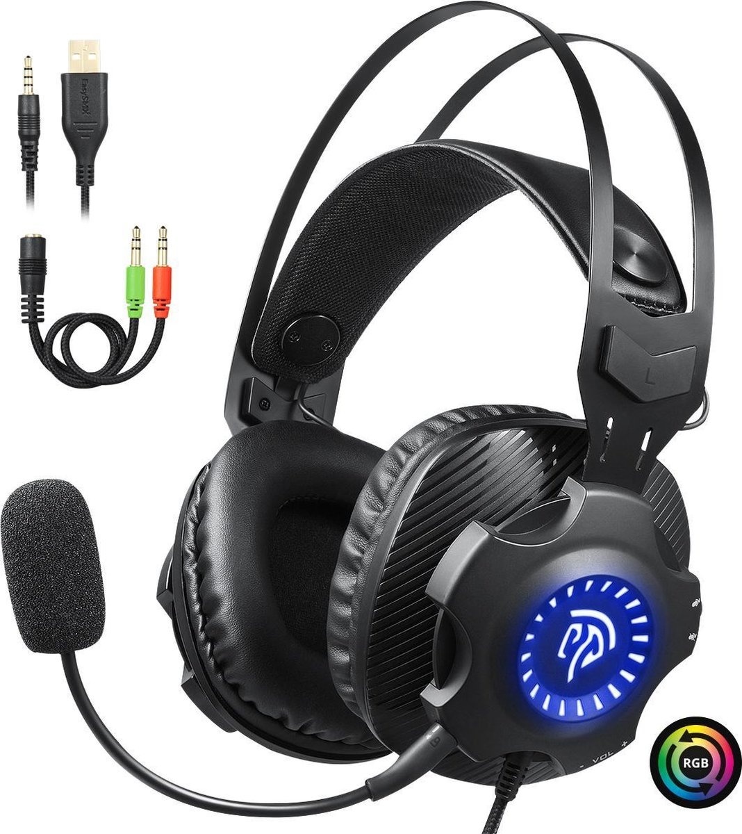 8718924136393 - EasySMX VIP-003S Over-Ear Stereo Gaming-Headset mit Mikrofon und RGB-LED-Beleuchtung schwarz