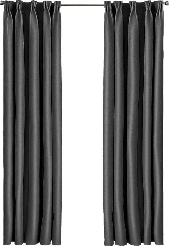 8718969573283 - - Luxuriöse Verdunkelungsvorhänge - mit Haken - 3m x 25m - Dunkelgrau