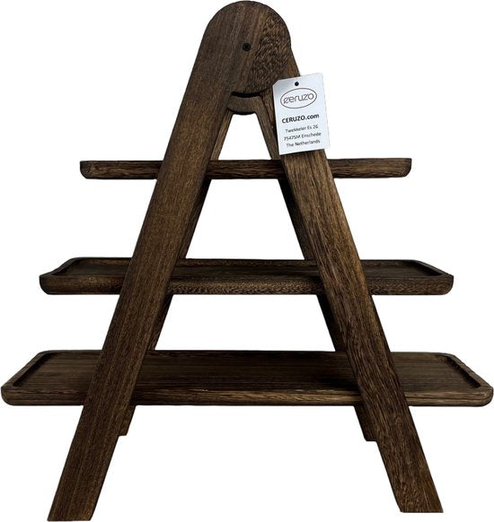 8719001870346 - Etagere Platanenholz - 3 Lagen - Höhe 42 cm - Leichtgewicht - Servierturm - Servierbrett - High Tea