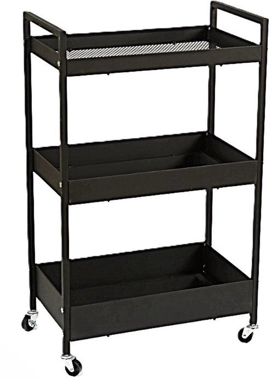 8719001870438 - Küchenwagen auf Rädern - 3 Lagen - Metall - Servierwagen - Schwarz -51 x 30 x 825 cm