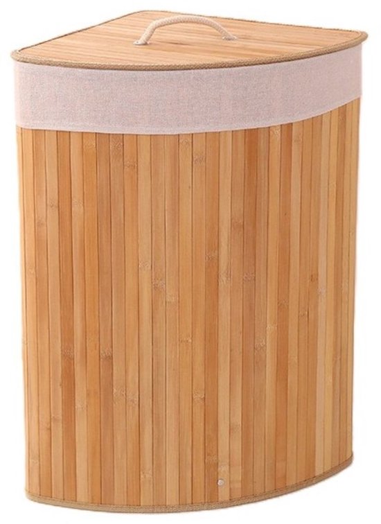 8719001871572 - Bambus-Wäschekorb - Eckmodell - 72L - faltbar - Deckel - 35 x 35 x H 60 cm- Natur
