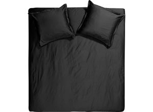 8719002126480 - Bettwäsche CINDERELLA Plain Sundays Gr B L 200 cm x 200 cm (1 St) B L 80 cm x 80 cm & 80 cm x 80 cm (2 St) Satin schwarz (black) Satin-Bettwäsche mit Stehsaum