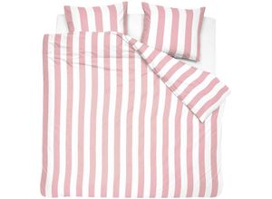 8719002192409 - Bettwäsche CINDERELLA Jacky Gr B L 200 cm x 200 cm (1 St) B L 80 cm x 80 cm (2 St) Renforcé pink Renforcé-Bettwäsche mit Blockstreifen