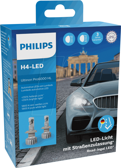 8719018013651 - 2x Ultinon Pro6000 H4 Led Straßenzulassung P43t 12v +230% Led Lampen Philips 11342u6000x2