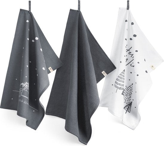 8719023510428 - Küchenset Hallo Winter - 3x 50x70 - 100% Baumwolle - Blau