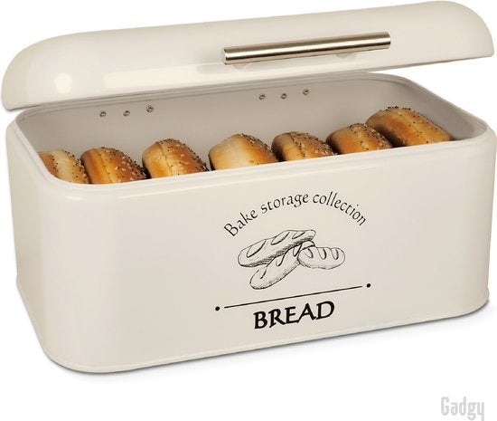 8719075228180 - Brotkasten - mit Klappdeckel und Krümelgitter - Brotkasten - Off White - Metall - Brotaufbewahrungsbox