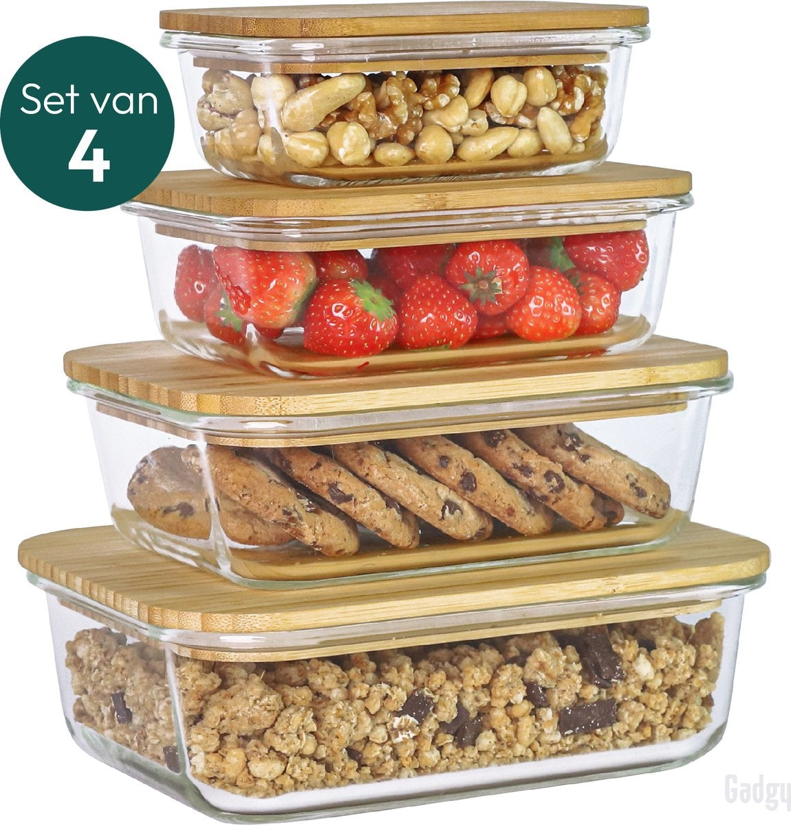 8719075228456 - Glass Food Storage Trays - 4 Trays mit Deckel - Meal Prep - BPA-frei - Gefrierschrank   Mikrowelle   Backofen   Geschirrspüler