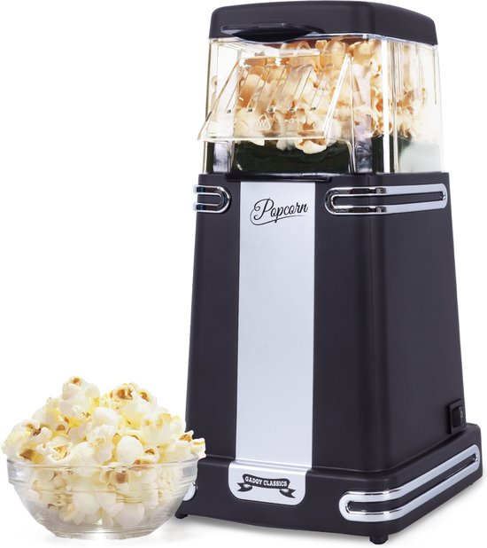 8719075229354 - Popcornmaschine Retro - Schwarz - Heißluft-Popcornmaschine- 265 x 14 CM - Funcooking für Party & Kinder