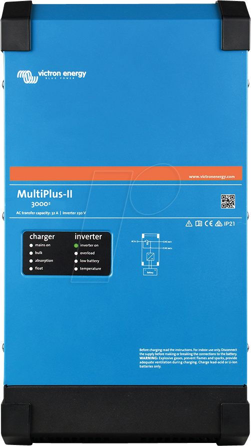 8719076048916 - Wechselrichter »Inverter   Charger Victron MultiPlus-II 12 3000 120-32 230 V« Wandler 3000 W 12 VDC blau Elektroinstallation