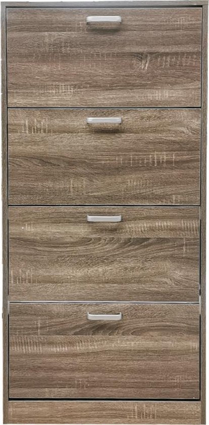 8719128191553 - Schuhschrank - Schuhregal - 4 Fächer mit Klapptüren - braun