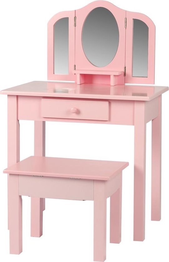 8719128194288 - Schminktisch Make-up Mädchen Schminktisch Kinderzimmer mit Spiegeln und Hocker rosa