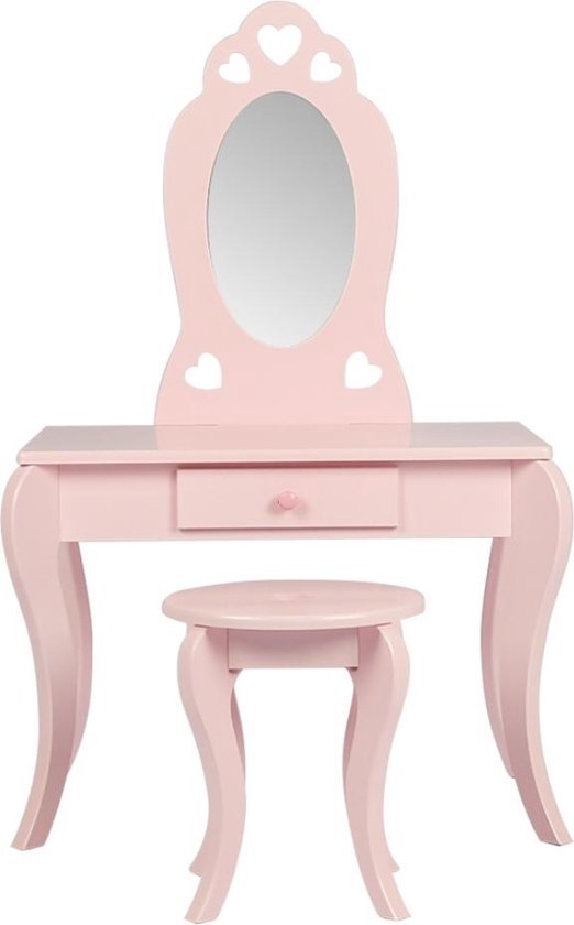 8719128194301 - Schminktisch Make up Schminktisch Herz Design Kinderzimmer Mädchen mit Hocker rosa