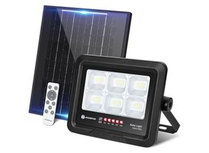 8719138837724 - Solarstrahler Außen Mit Fernbedienung 100W led Strahler Außen Solar Kaltweiß 6500K IP65 Wasserdicht Solar Außenstrahler Einstellbare Helligkeit und