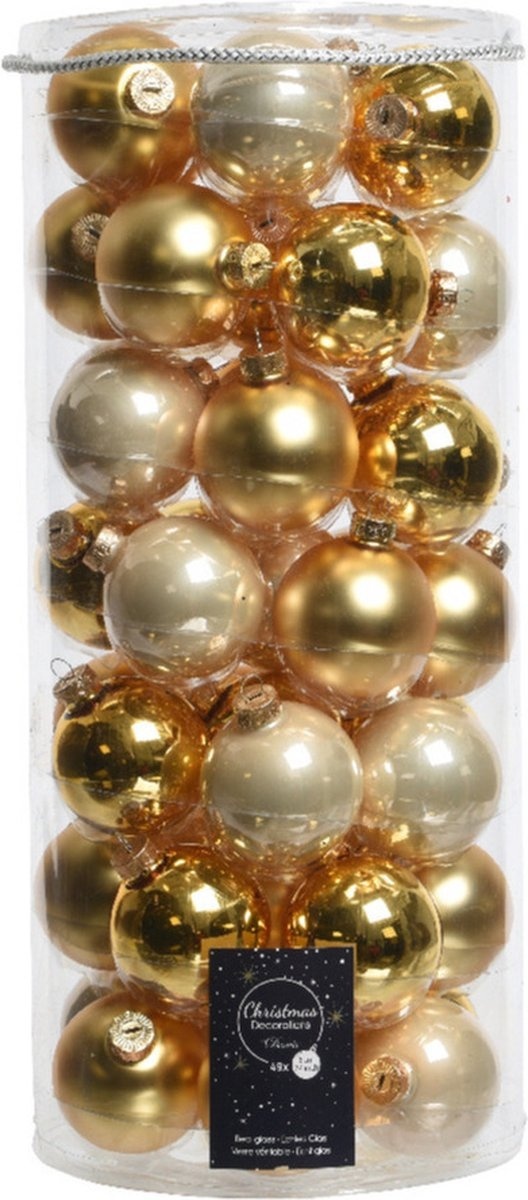 8719152707669 - Weihnachtskugeln Paket 49x Glasperlen Goldkugeln 6 cm - glänzend und matt - Weihnachtsschmuck