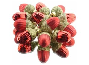 8719152709182 - Weihnachtsanhänger Eicheln Christmas Red rot ø 3 cm aus Glas - 12er Set