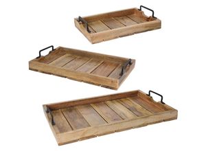 8719202104295 - Home Styling - Serviertabletts aus Holz 3 Stück im Set