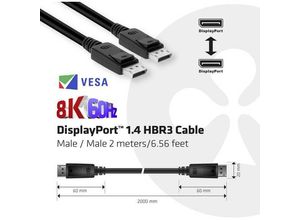 8719214470821 - club3D DisplayPort Anschlusskabel DisplayPort Stecker DisplayPort Stecker 200 m Schwarz CAC-2068 Flammwidrig Ultra HD (8K) DisplayPort-Kabel