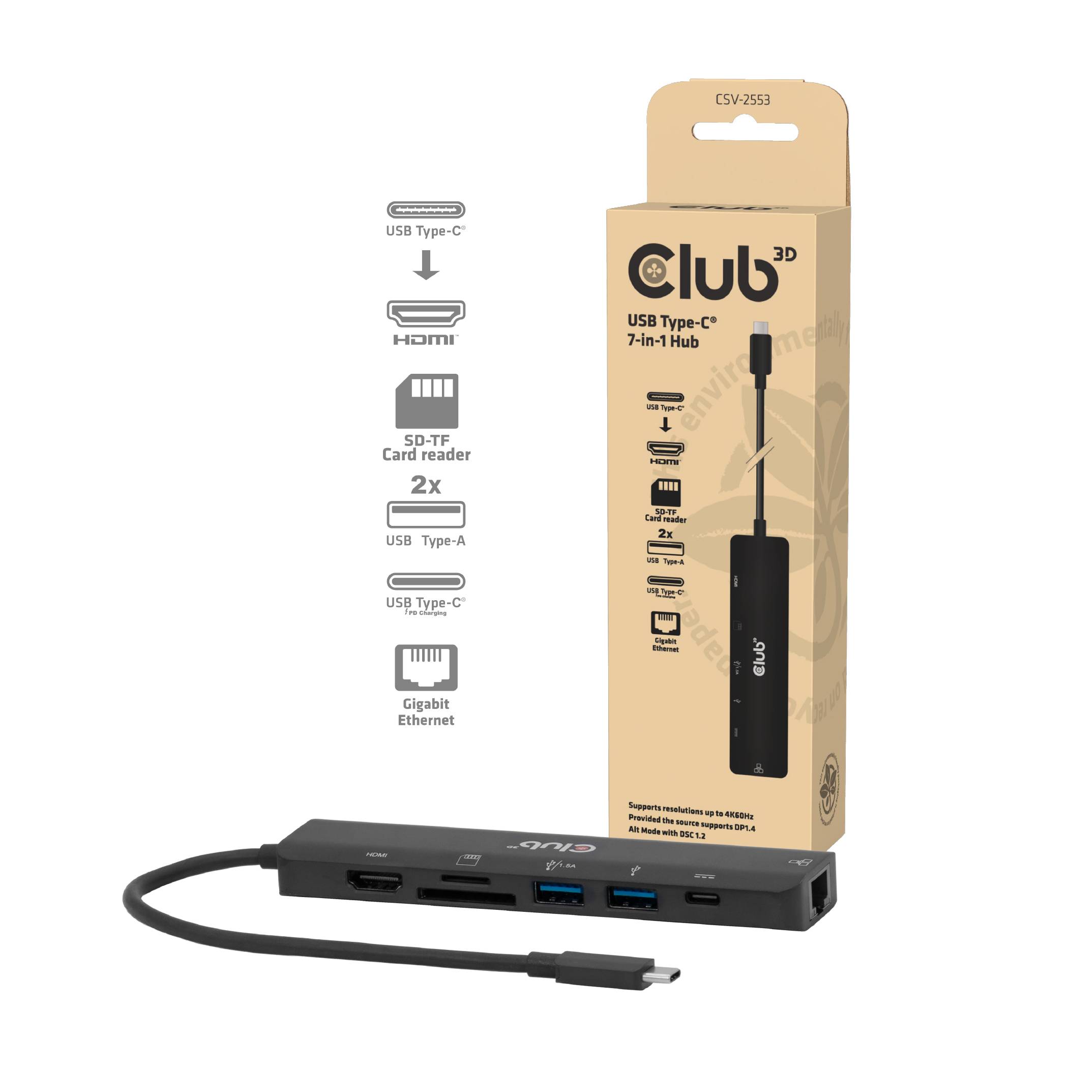 8719214473563 - Club3D USB-C 7in1-HUB >HDMI 2xUSB USB-C LAN   4K60Hz  PD100W retail