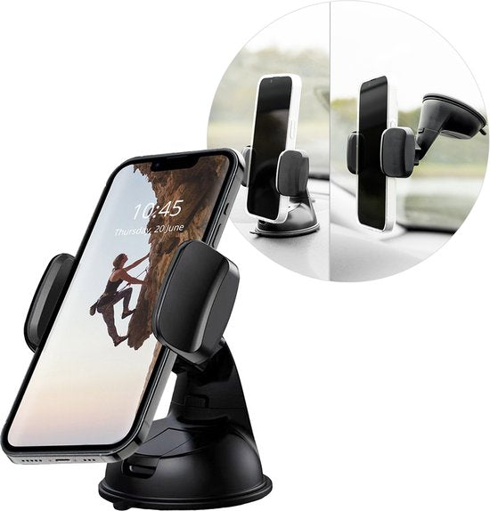 8719295483888 - Telefonhalter Auto Armaturenbrett oder Windschutzscheibe - Telefonhalter Auto - Autozubehör - Handyhalterung - 360° drehbar - Schwarz