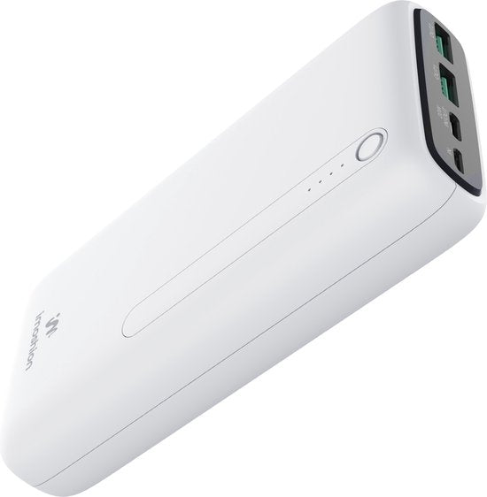 8719295572445 - iMoshion® Powerbank 27000 mAh - Schnellladegerät & Batterieanzeige - Geeignet für iPhone & Samsung 18 Watt ua - USB A USB C & Micro USB - Weiß