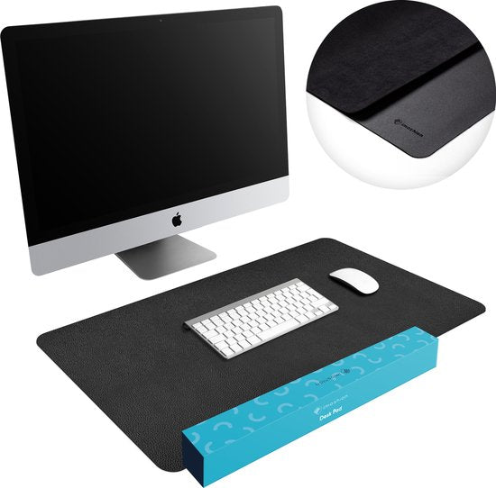 8719295585865 - Schreibtischunterlage - 80 x 40 cm - Hochwertiges Kunstleder - Schreibtisch-Accessoires - Schreibtisch-Organizer - Rutschfestes Mauspad XXL - Inklusive Trageriemen - Schwarz