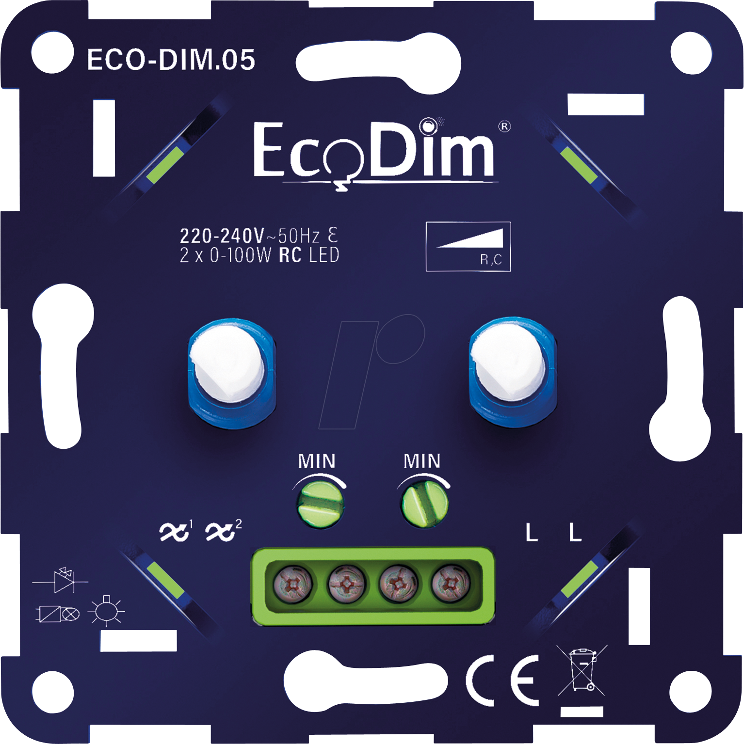 8719322370723 - EcoDim ECO-DIM 05 LED Duo Dimmer Phasenabschnitt 2x100W Maximum